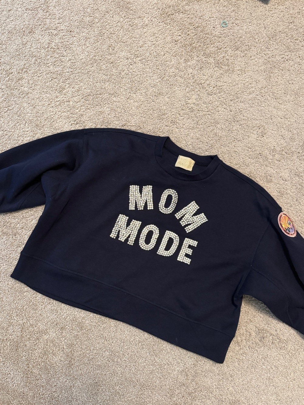 Judith March Navy Rhinestone "MOM MODE" Crewneck Sweatshirt